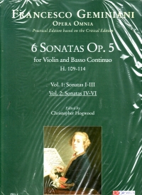 Geminiani 6 Sonatas Op5 Vol 2 Iv-vi Violin & Bc Sheet Music Songbook