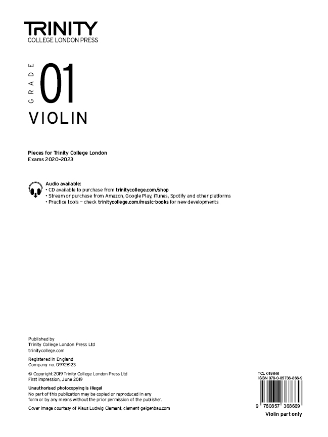 Trinity Violin Exam 2020-2023 Grade 1 Part Sheet Music Songbook