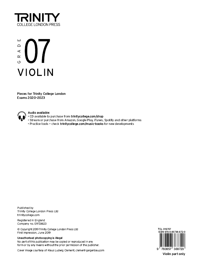 Trinity Violin Exam 2020-2023 Grade 7 Part Sheet Music Songbook