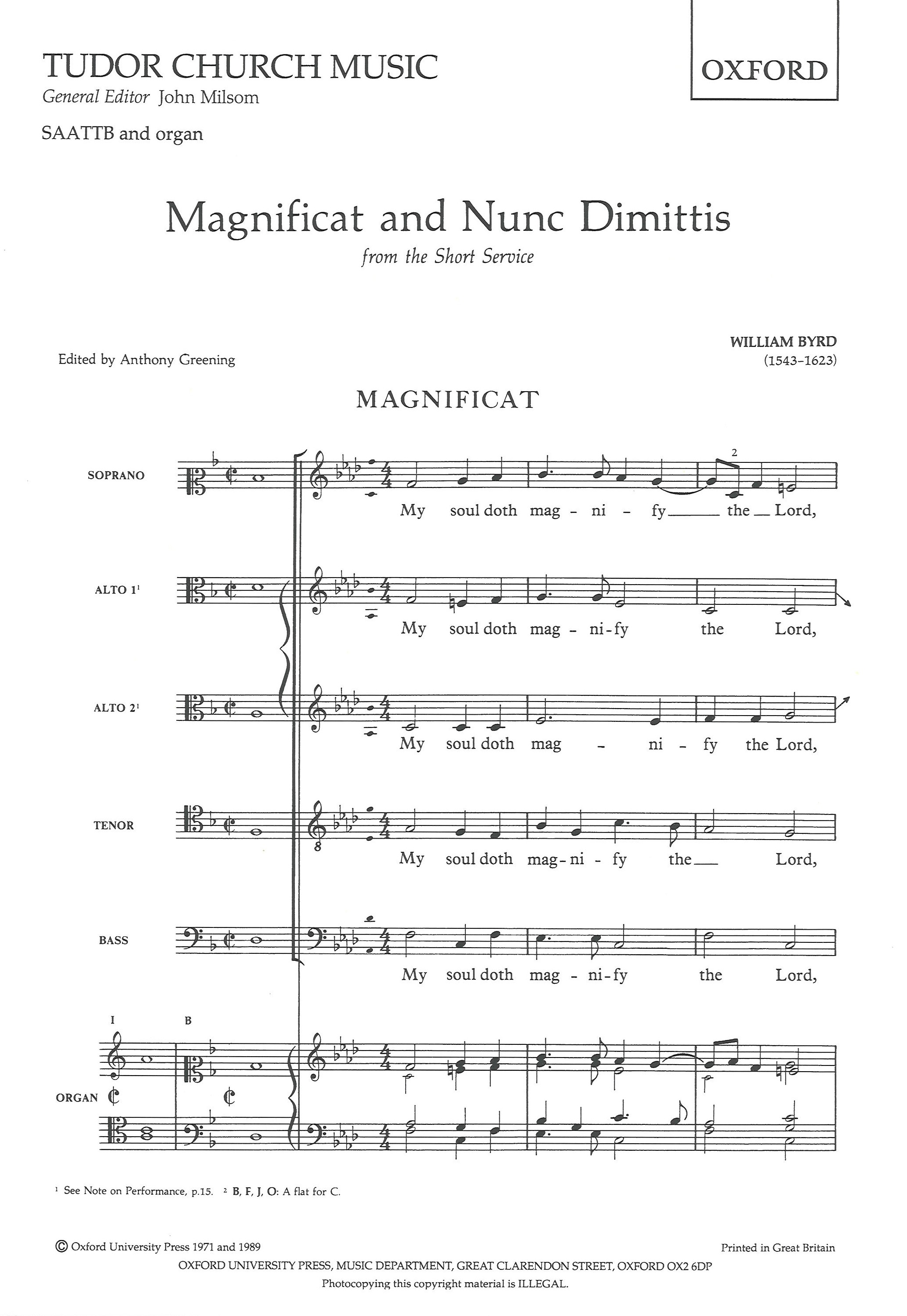 Byrd Magnificat & Nunc From Short Service Sheet Music Songbook