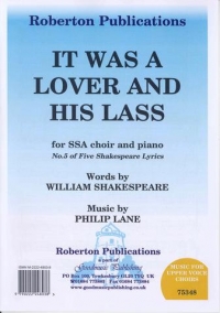 It Was A Lover And His Lass Ssa (lane) Sheet Music Songbook