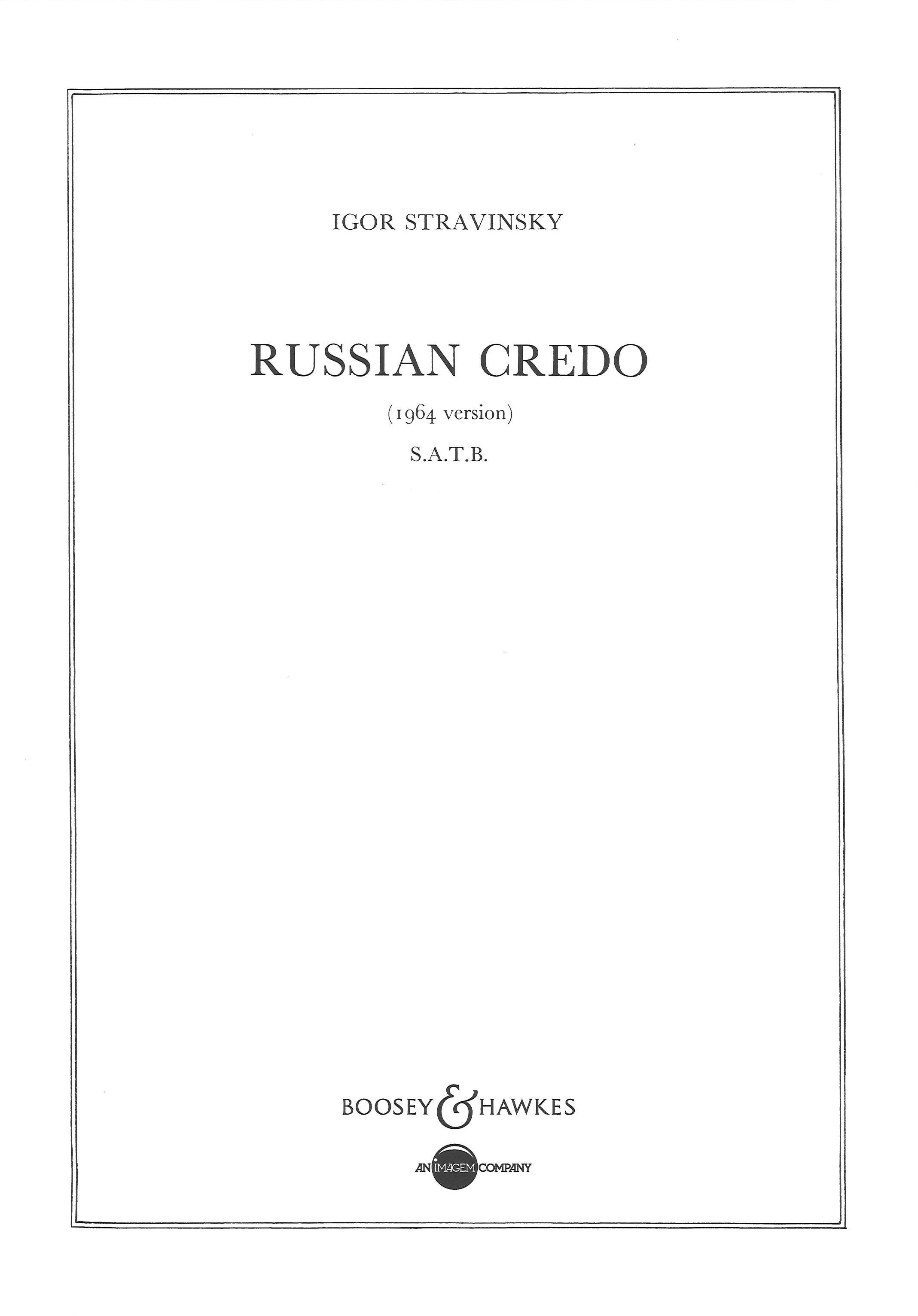 Russian Credo Stravinsky Satb Church Slavonic Sheet Music Songbook