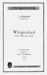 Brahms Lullaby Eb Op49/4 Ttbb A Cappella Sheet Music Songbook