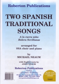2 Spanish Traditional Songs Neaum Ssa Sheet Music Songbook