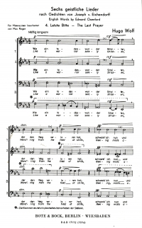 Wolf Letzte Bitte (last Prayer) Sheet Music Songbook