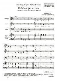 Cohors Generosa Kodaly Sab Sheet Music Songbook