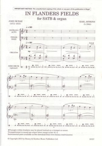 In Flanders Fields Jenkins/mcrae Satb & Organ Sheet Music Songbook