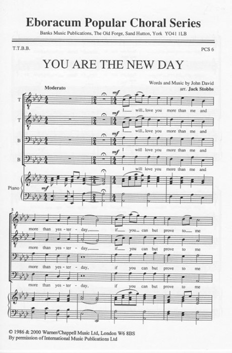 You Are The New Day David Arr. Stobbs Ttbb Sheet Music Songbook
