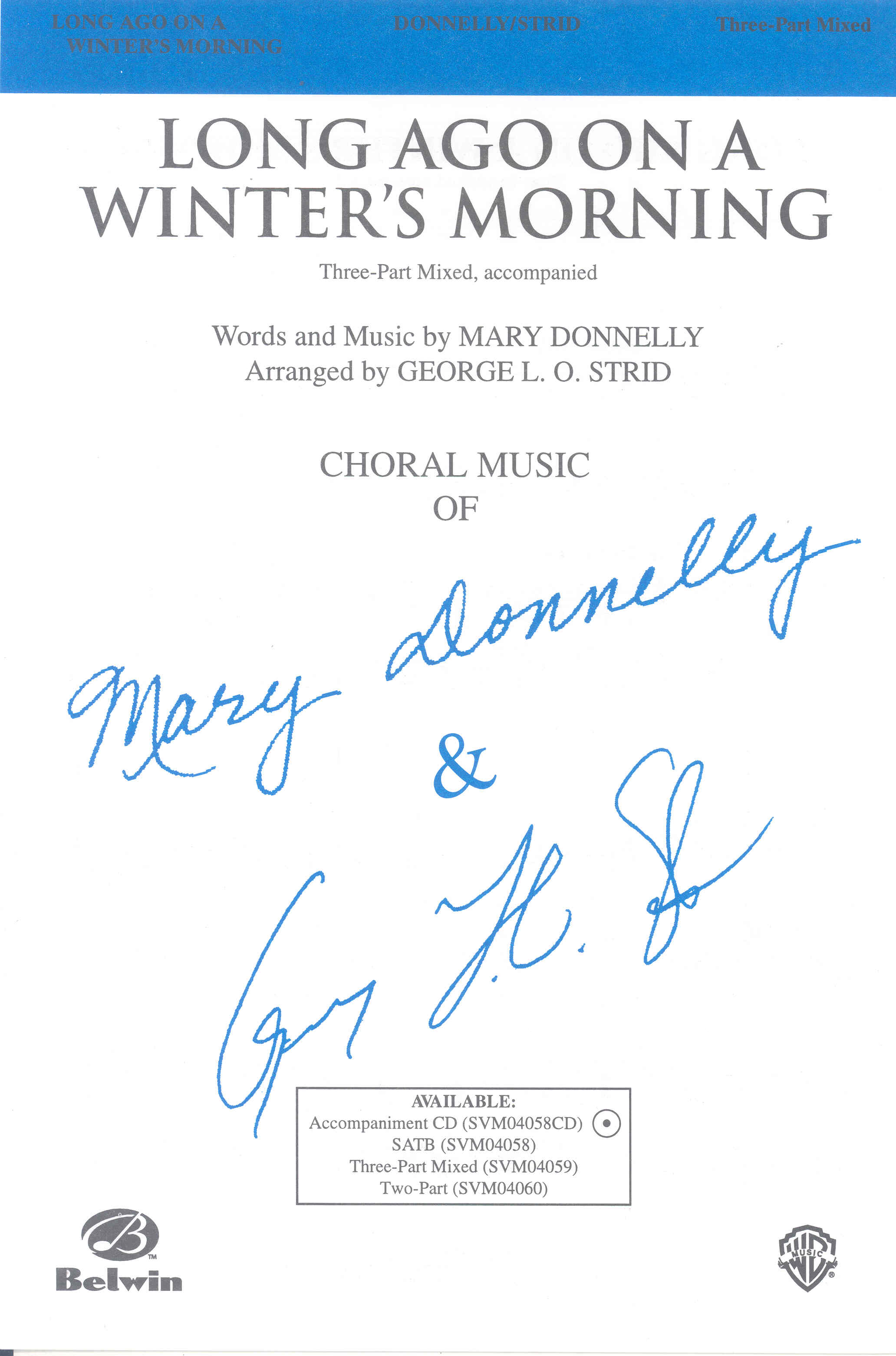 Long Ago On A Winters Morning 3 Part Donnelly Sheet Music Songbook