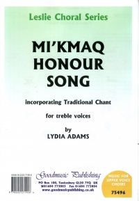 Mikmaq Honour Song Adams 2 Part Female Voices Sheet Music Songbook