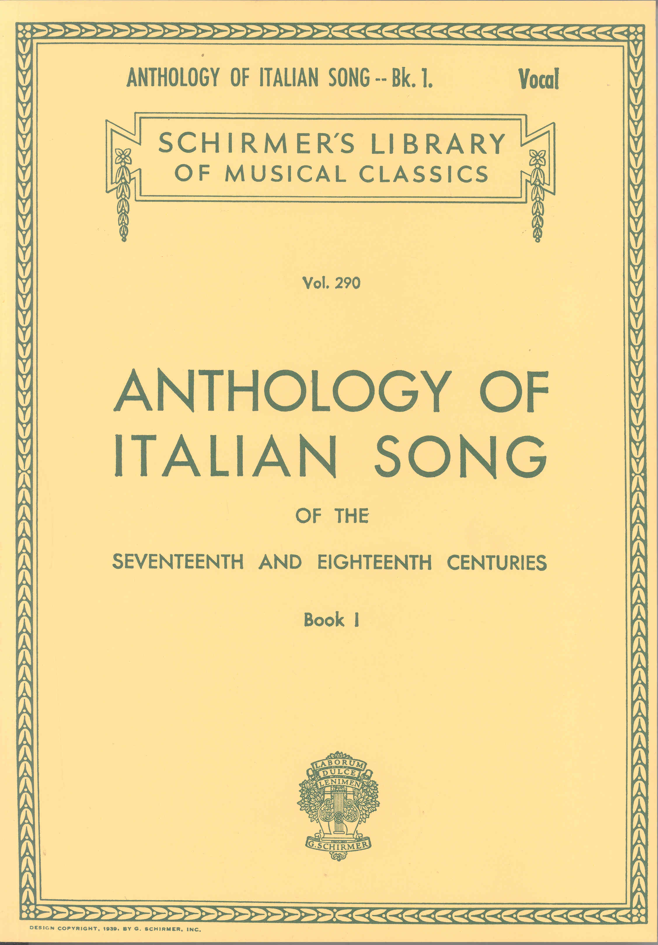Anthology Of Italian Song Of 17th & 18th Cent Bk 1 Sheet Music Songbook