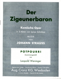 Strauss Der Zigeunerbaron (potpourri) German Edt Sheet Music Songbook