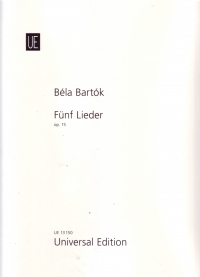 Bartok Five Lieder Op15 Voice & Piano Sheet Music Songbook