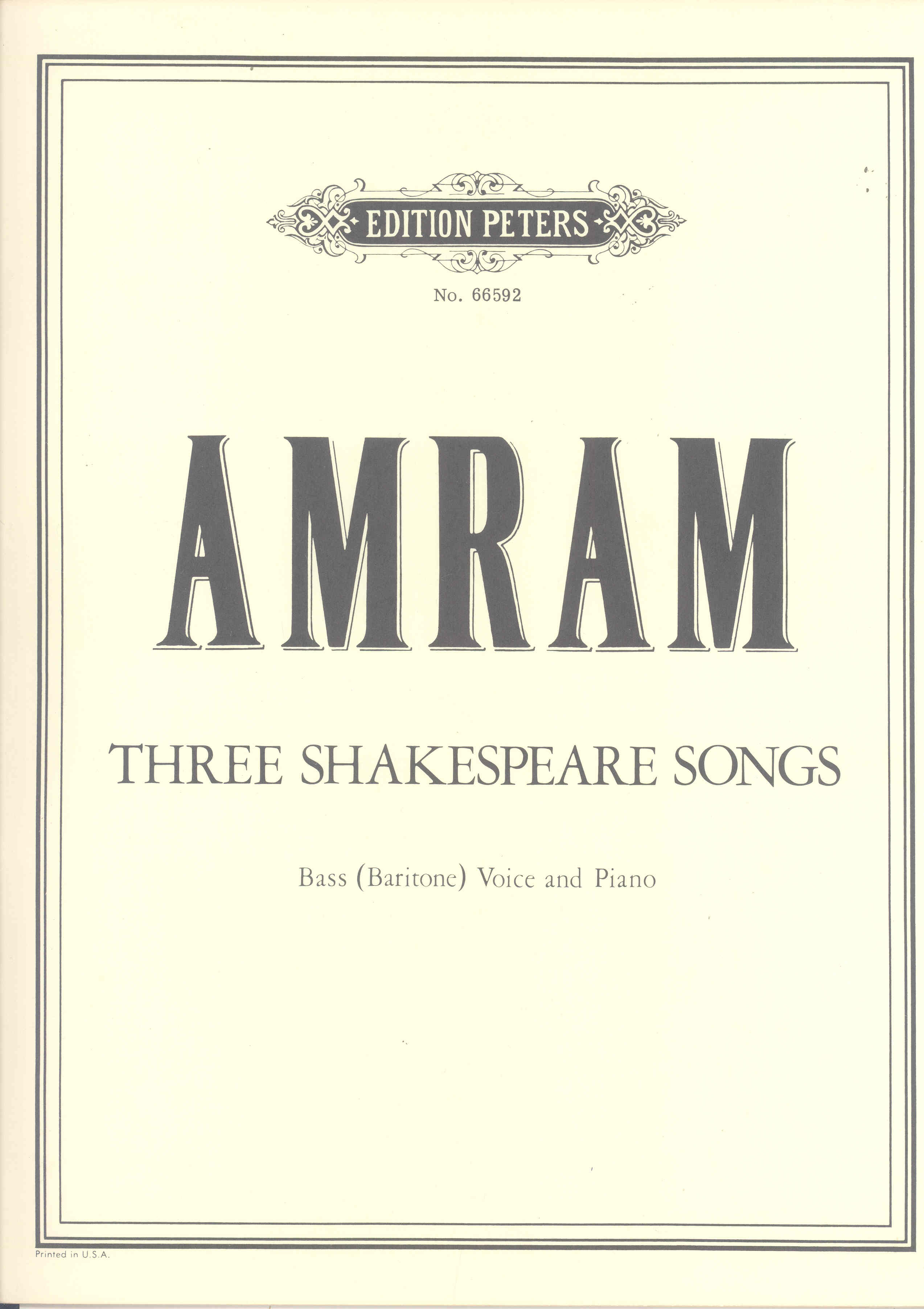 Amram 3 Shakespeare Songs Sheet Music Songbook