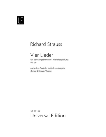 Strauss R Vier Lieder Op36 Low Voice & Piano Sheet Music Songbook