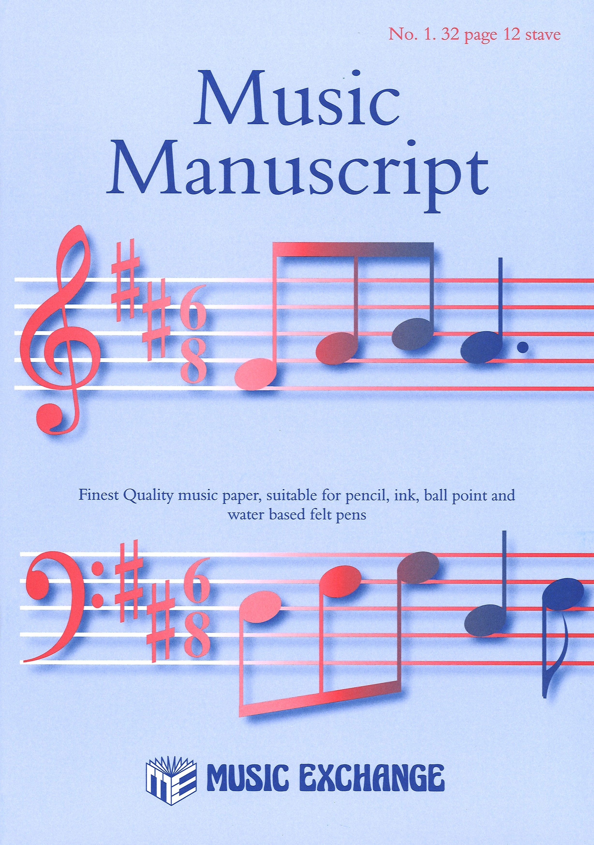 Music Manuscript No 1 (32 Page 12 Stave) Sheet Music Songbook
