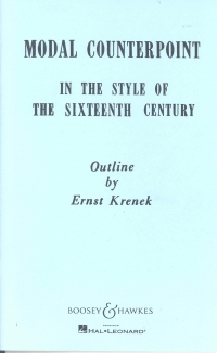 Krenek Modal Counterpoint Style 16thc Sheet Music Songbook