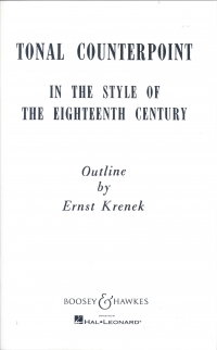 Krenek Tonal Counterpoint (textbook) Sheet Music Songbook