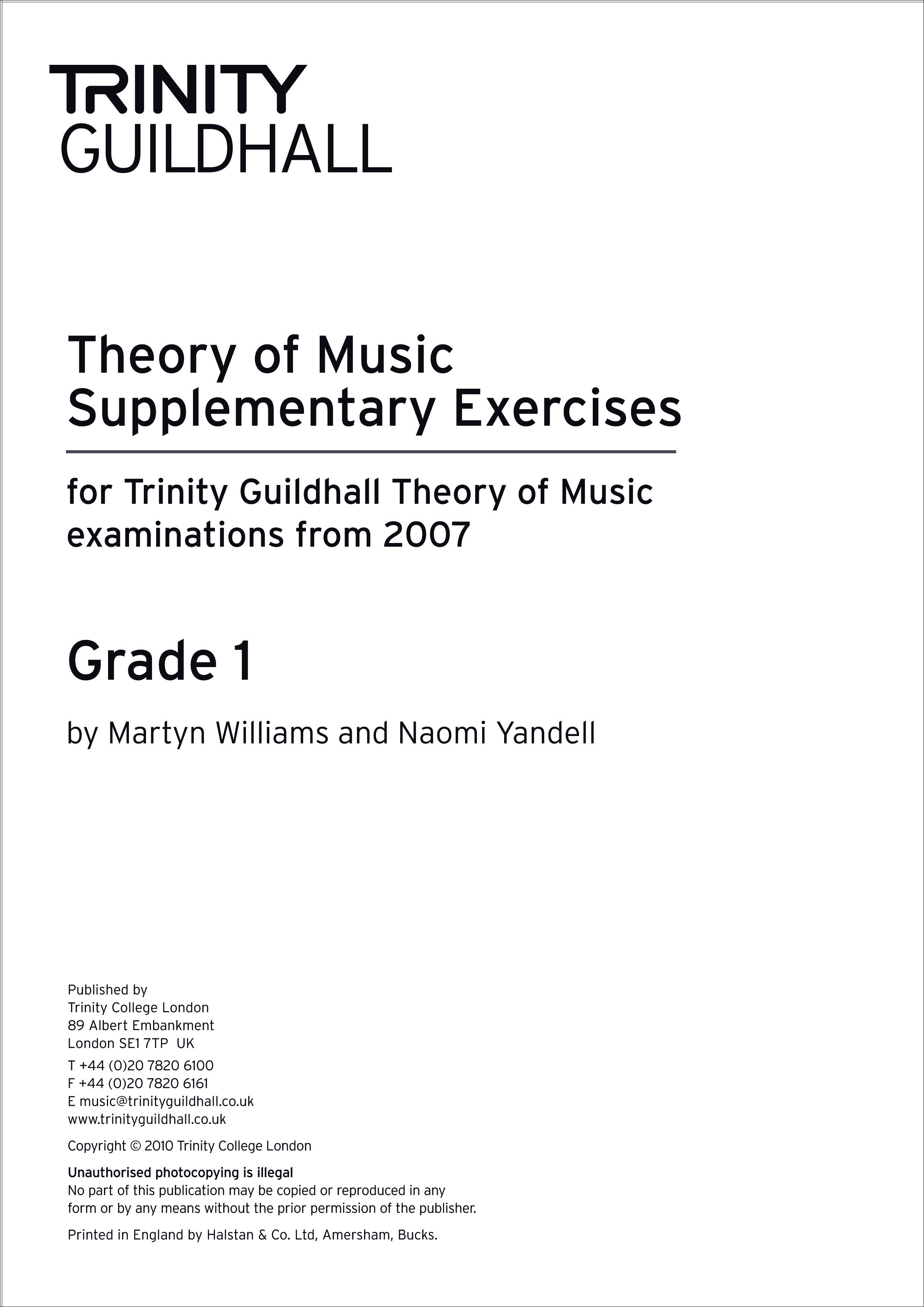 Trinity Theory Supplementary Exercises Grade 1 Sheet Music Songbook