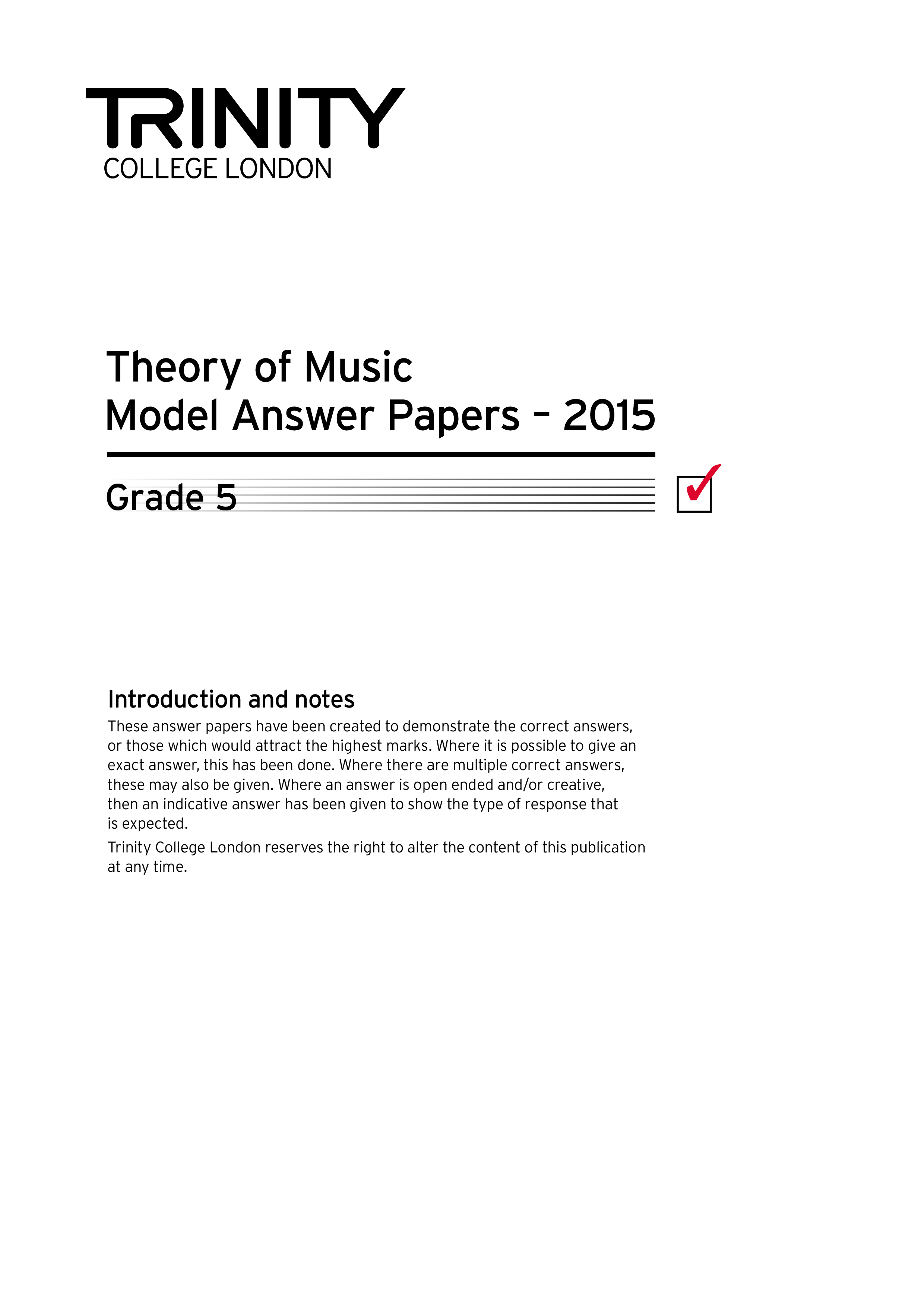 Trinity Theory Model Answer Papers 2015 Grade 5 Sheet Music Songbook