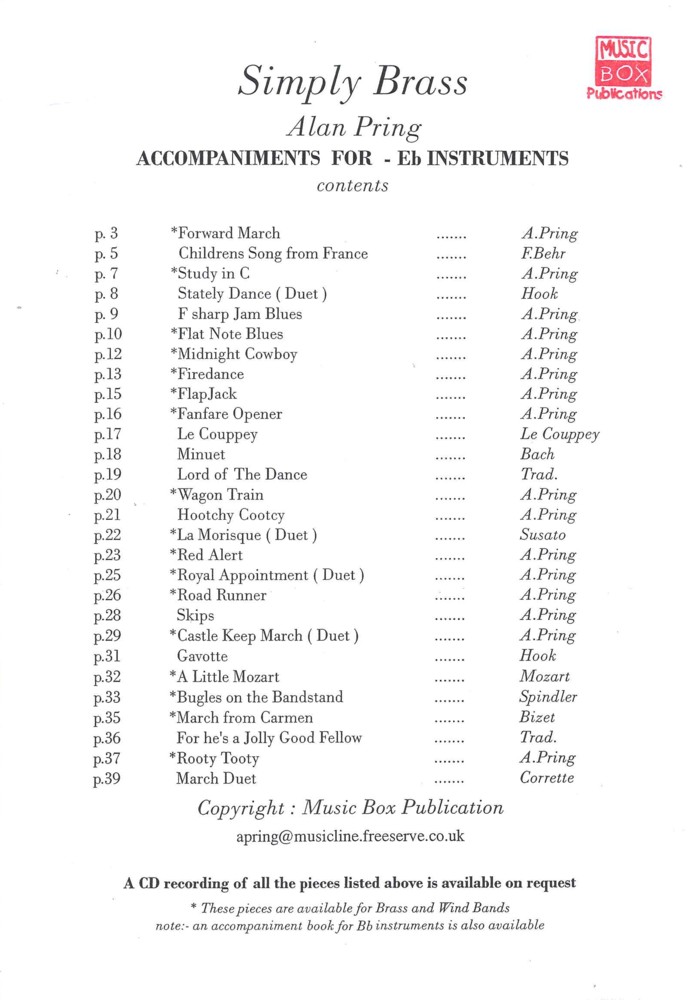 Simply Brass Pring Accompaniments Eb Instruments Sheet Music Songbook