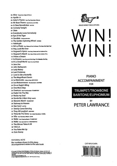 Win! Win! Trumpet/trombone Piano Accompaniments Sheet Music Songbook