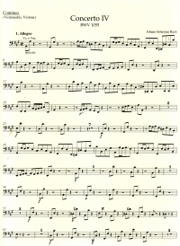 Bach Concerto For Keyboard No4 In A (bwv1055)cello Sheet Music Songbook