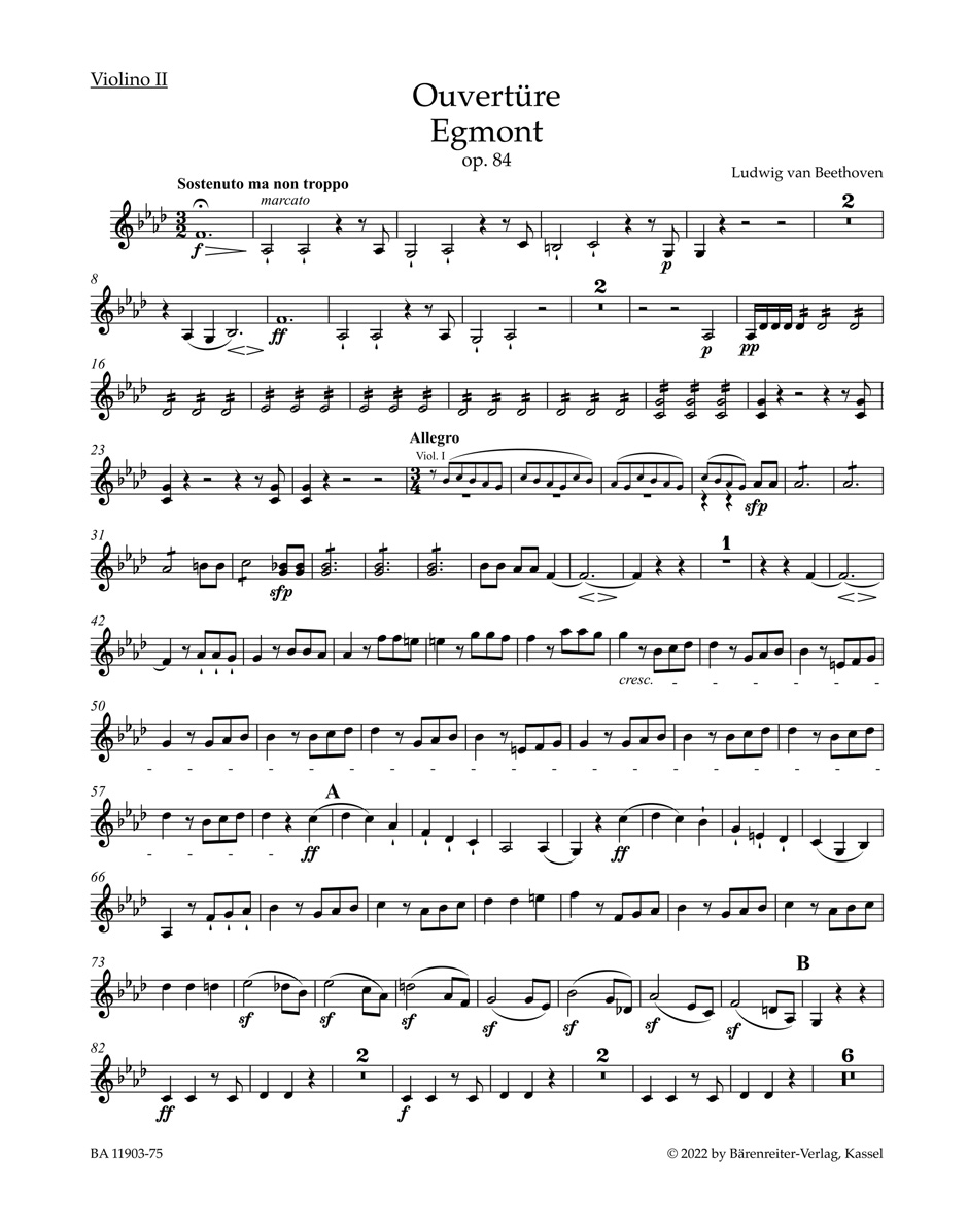 Beethoven Egmont Overture Op84 Orchestra Violin Ii Sheet Music Songbook