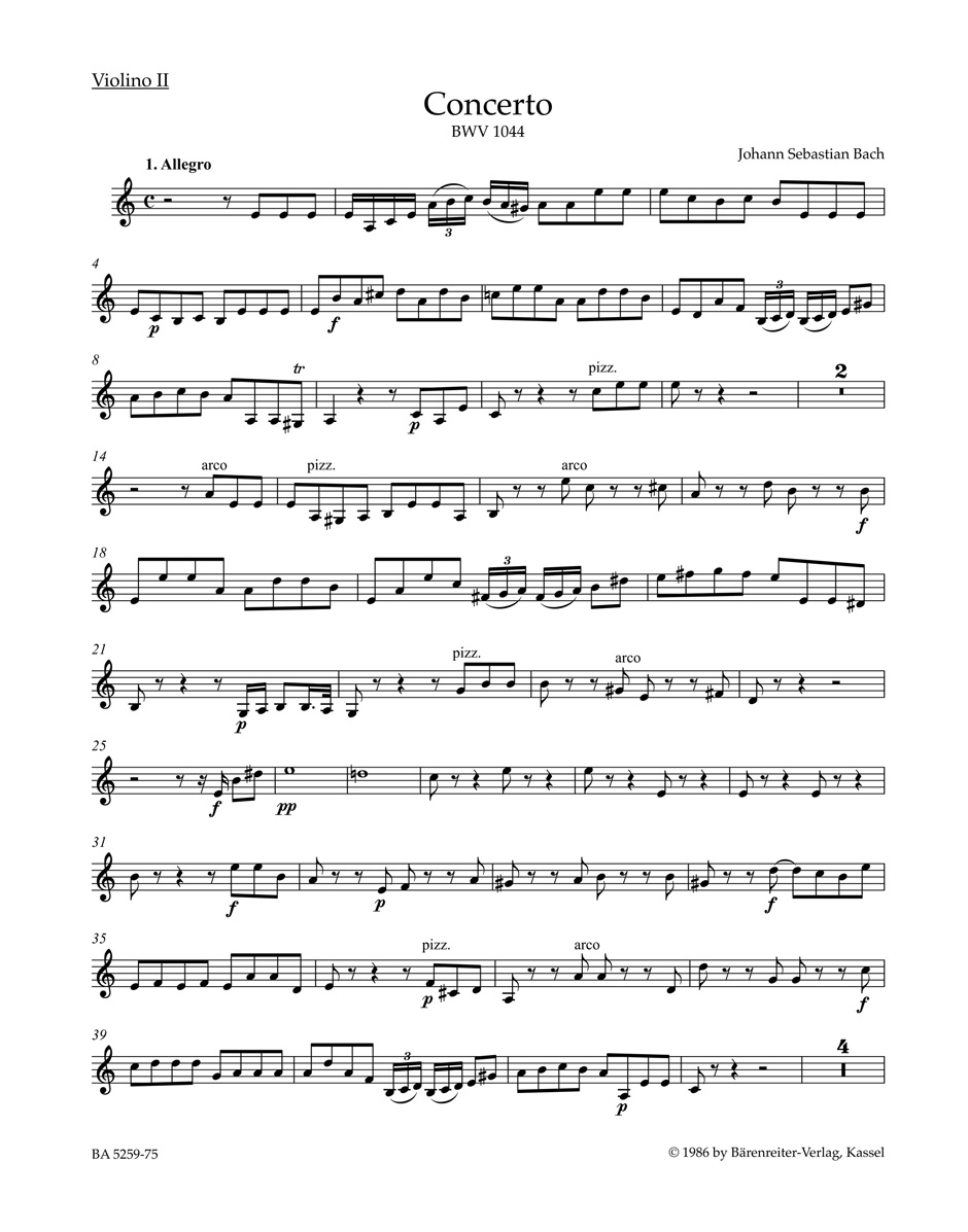 Bach Concerto In A Minor Bwv 1044 Violin Ii Part Sheet Music Songbook