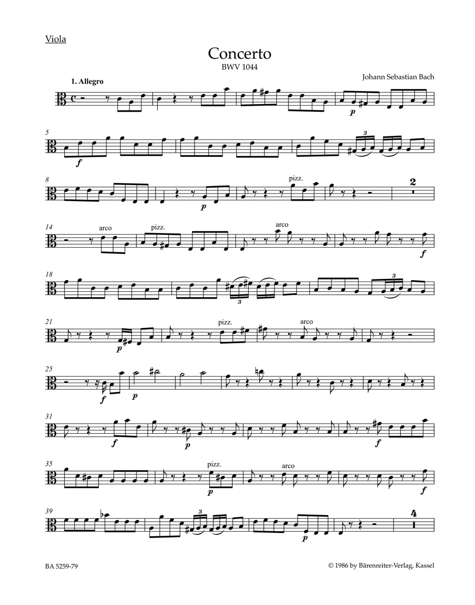 Bach Concerto In A Minor Bwv 1044 Viola Part Sheet Music Songbook