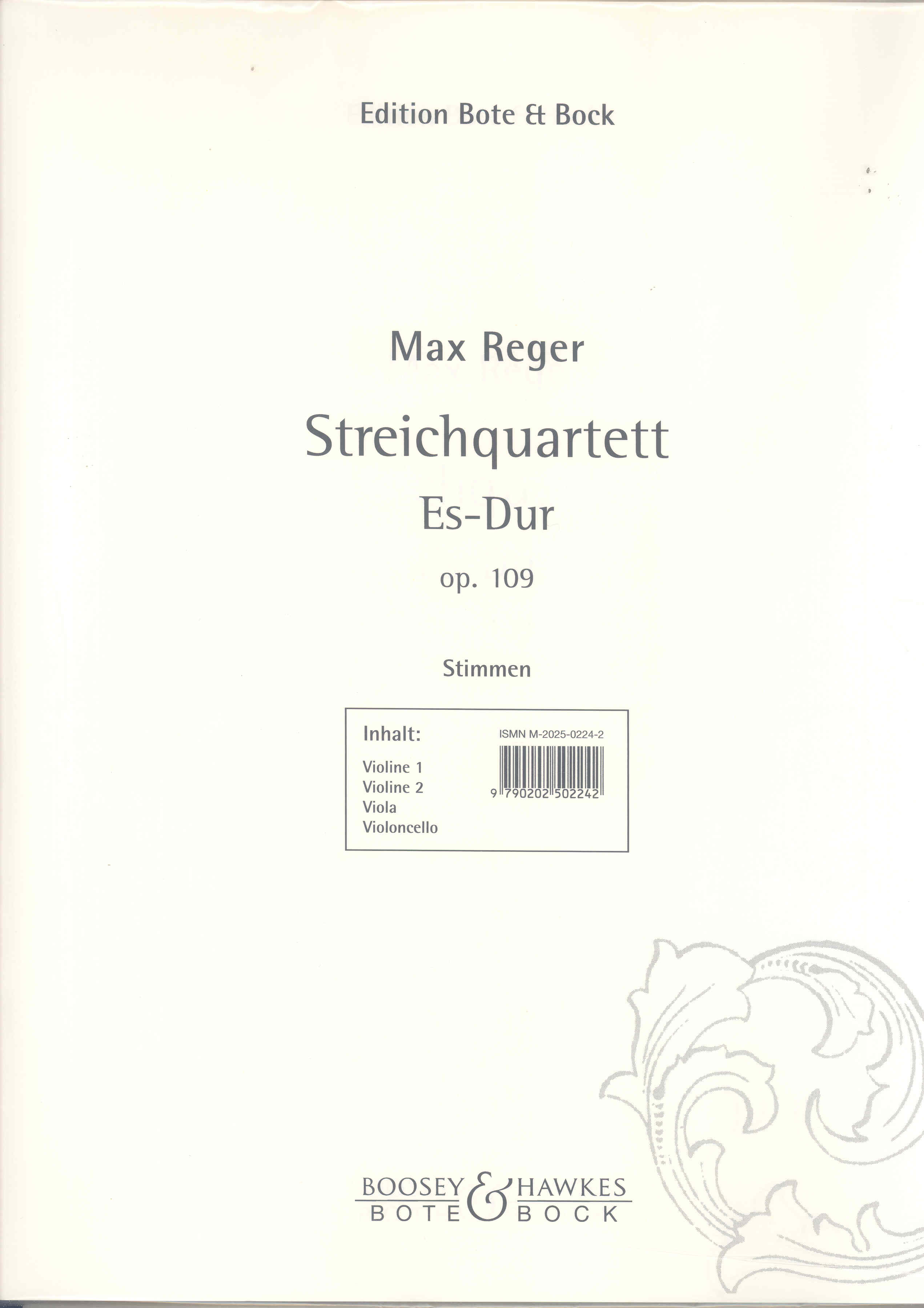 Reger String Quartet In E Op109 Parts Sheet Music Songbook