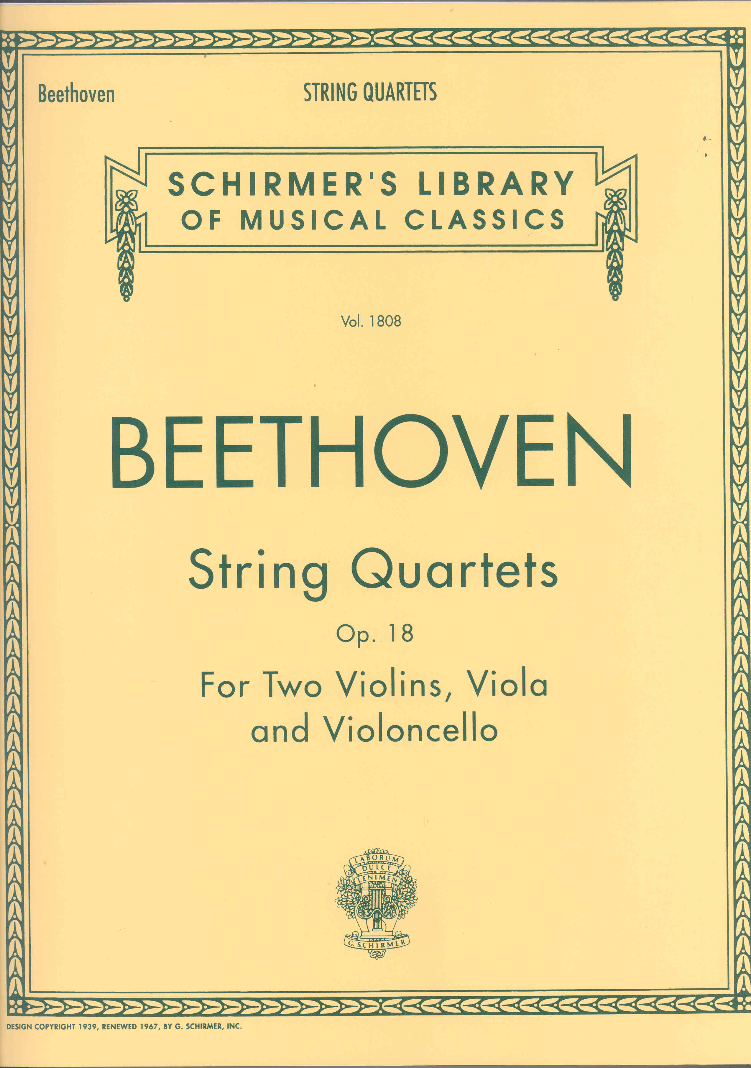 Beethoven String Quartets Op18 Score & Parts Sheet Music Songbook