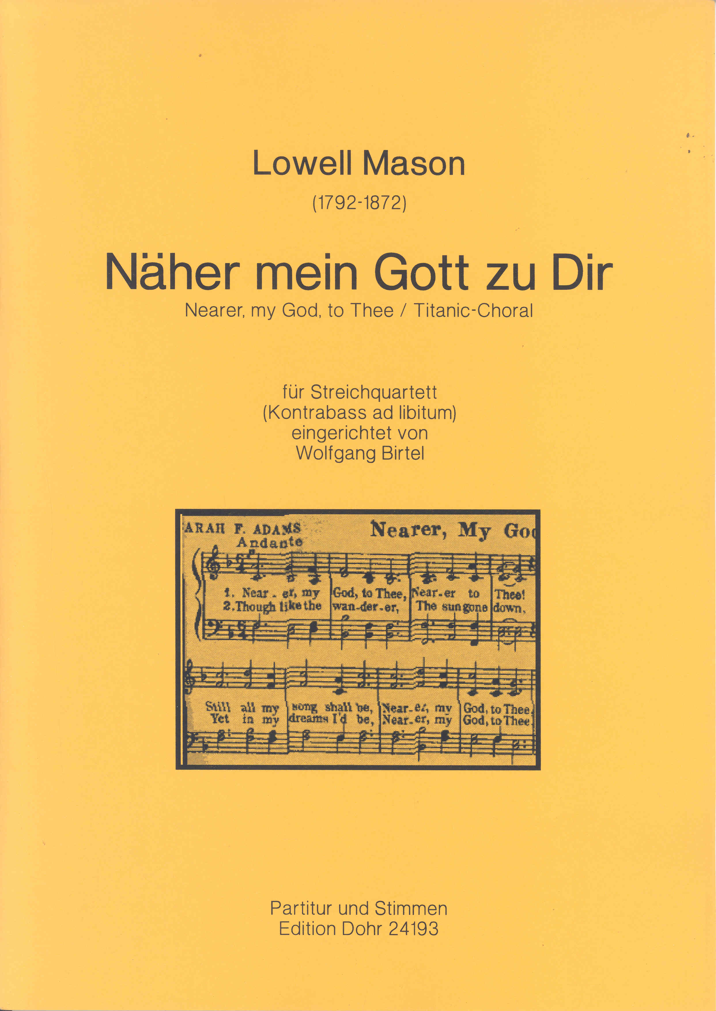 Mason Naher Mein Gott Zu Dir String Quartet & Db Sheet Music Songbook