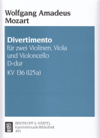 Mozart Divertimento D Major K136 String Quartet Sheet Music Songbook