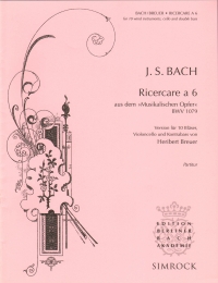 Bach Ricercare A 6 Breuer 10 Wind Players Cello Ba Sheet Music Songbook