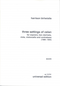 Birtwistle 3 Settings Celan Sop & 5 Insts Score Sheet Music Songbook