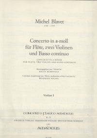 Blavet Concerto A Minor Flute 2 Violins & Continuo Sheet Music Songbook