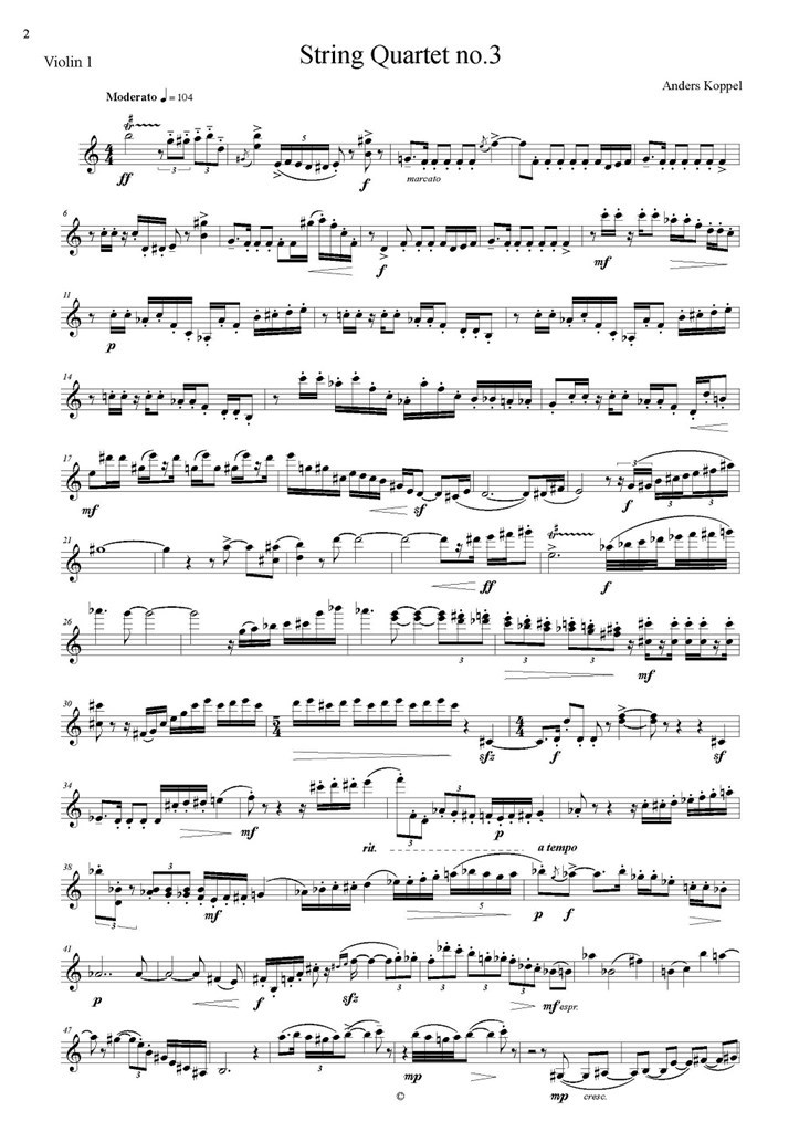 Koppel String Quartet No.3 Set Of Parts Sheet Music Songbook