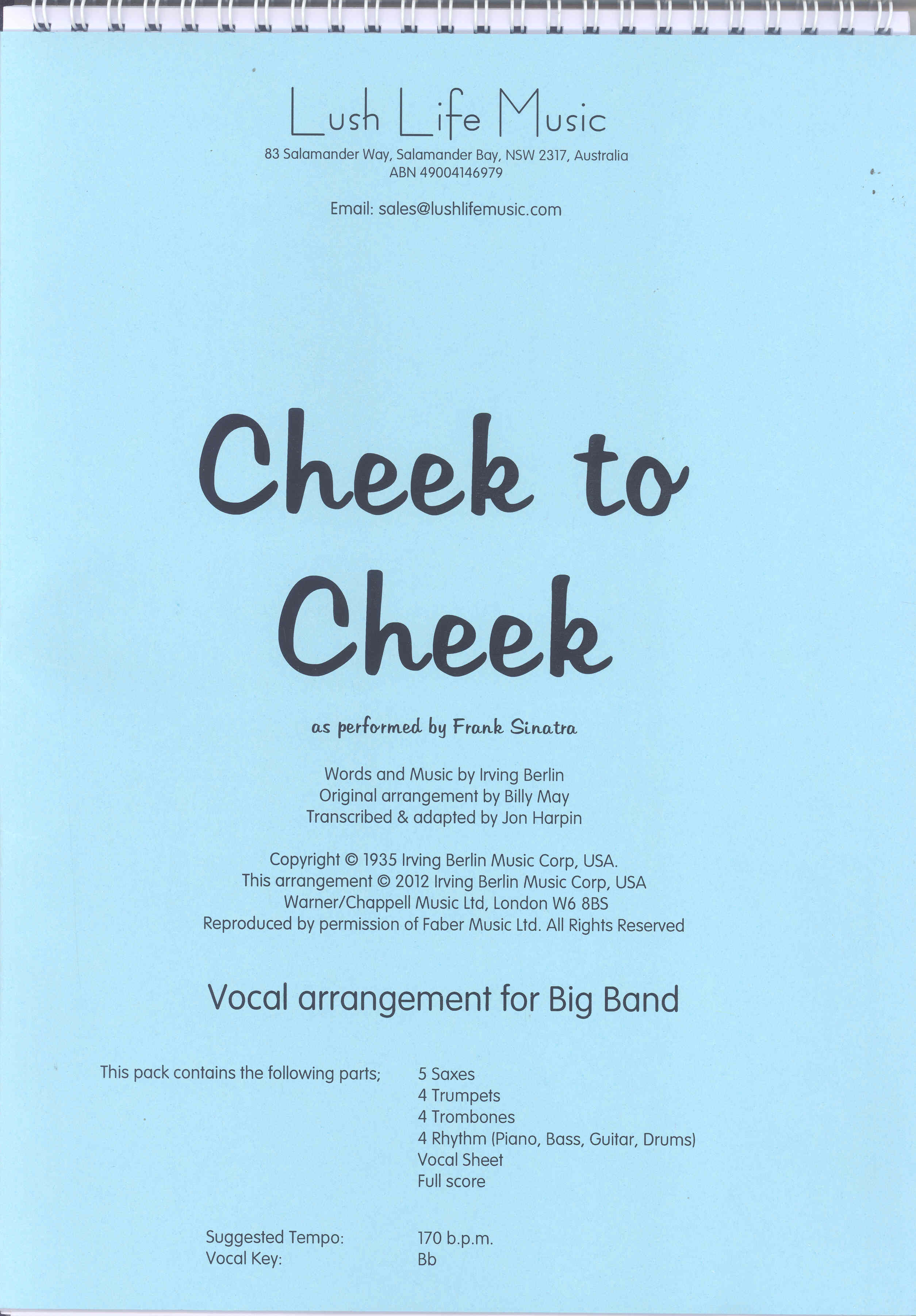 Cheek To Cheek Sinatra Big Band Score & Parts Sheet Music Songbook