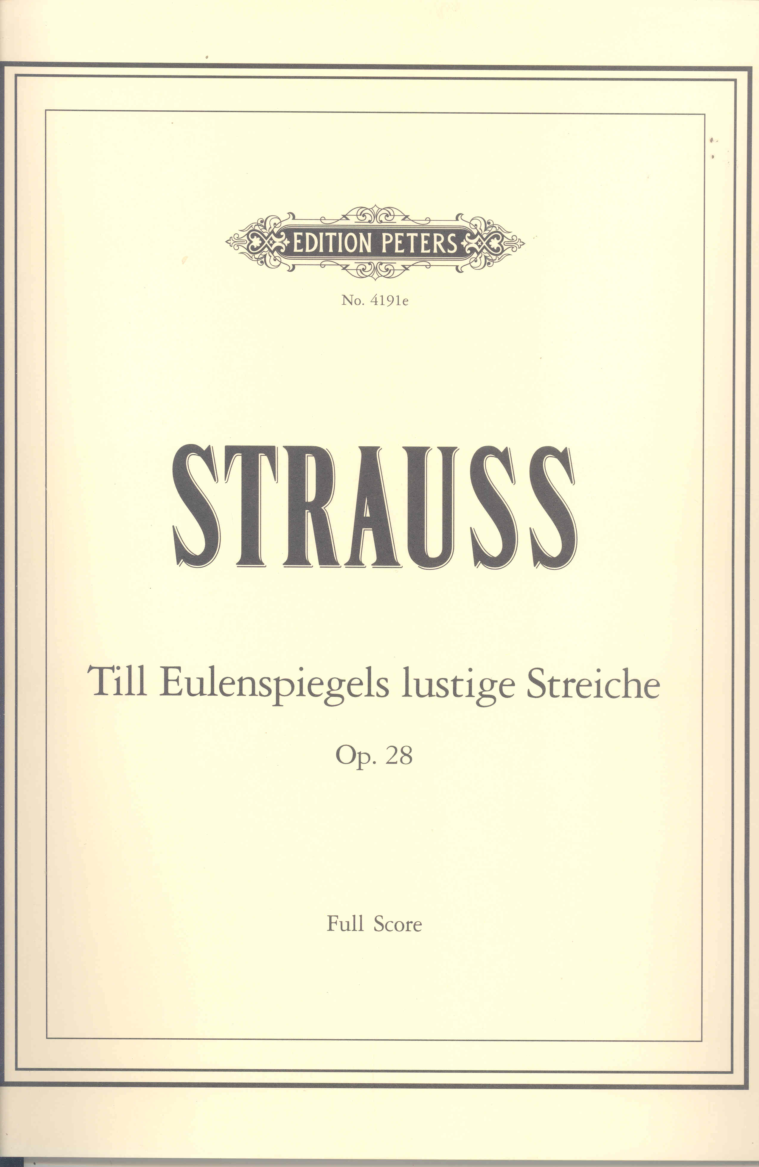 Strauss Till Eulenspiegels Full Score Sheet Music Songbook