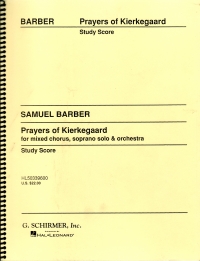 Barber Prayers Of Kierkegaard Study Score Sheet Music Songbook