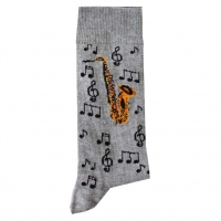 Socks Saxophone & Notes Grey Size 6-11 Sheet Music Songbook