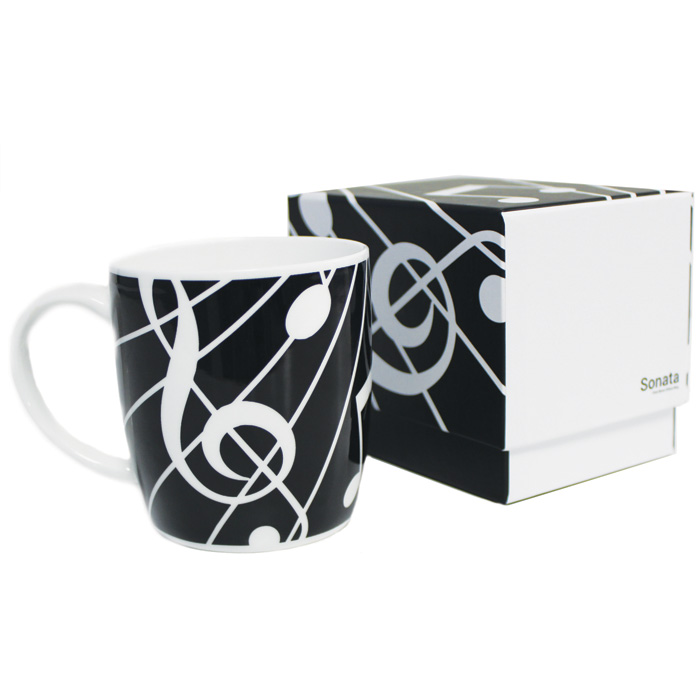Bone China Boxed Mug Sonata Black Sheet Music Songbook