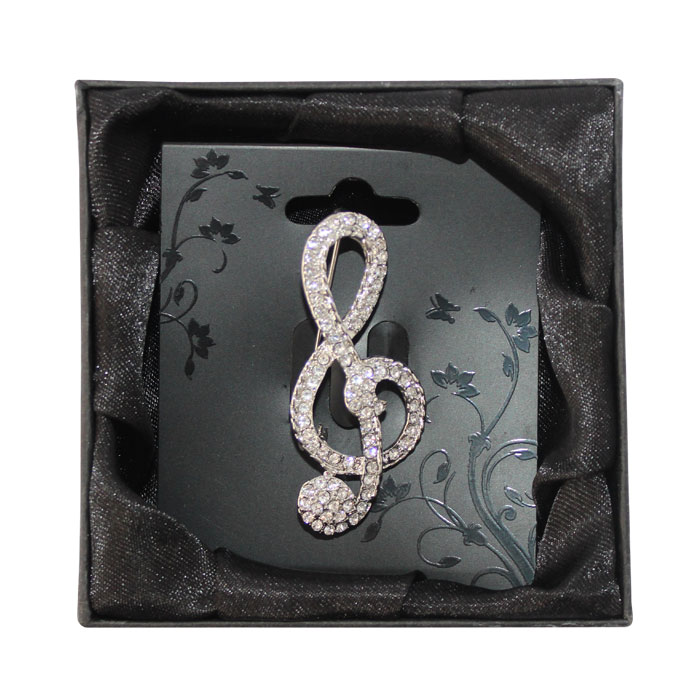 Brooch Large Diamante Treble Clef Boxed Sheet Music Songbook