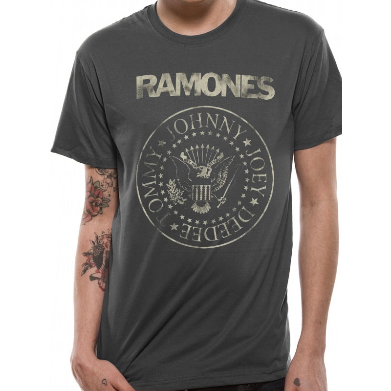 Ramones T Shirt Distressed Crest Mens Medium Sheet Music Songbook