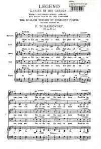 Legend (christ In His Garden) Tchaikovsky Satb Sheet Music Songbook