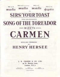 Sirs Your Toast (carmen) Bizet Key F Minor Sheet Music Songbook