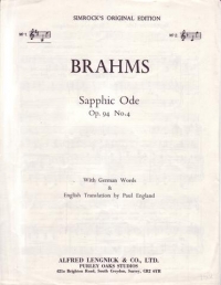 Sapphic Ode Brahms Key D Sheet Music Songbook